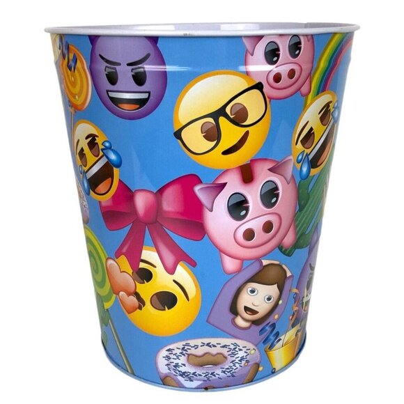 Emoji Metal Wastebasket Trash Can For Kids Room Dorm Or Bathroom - Picture 1 of 6